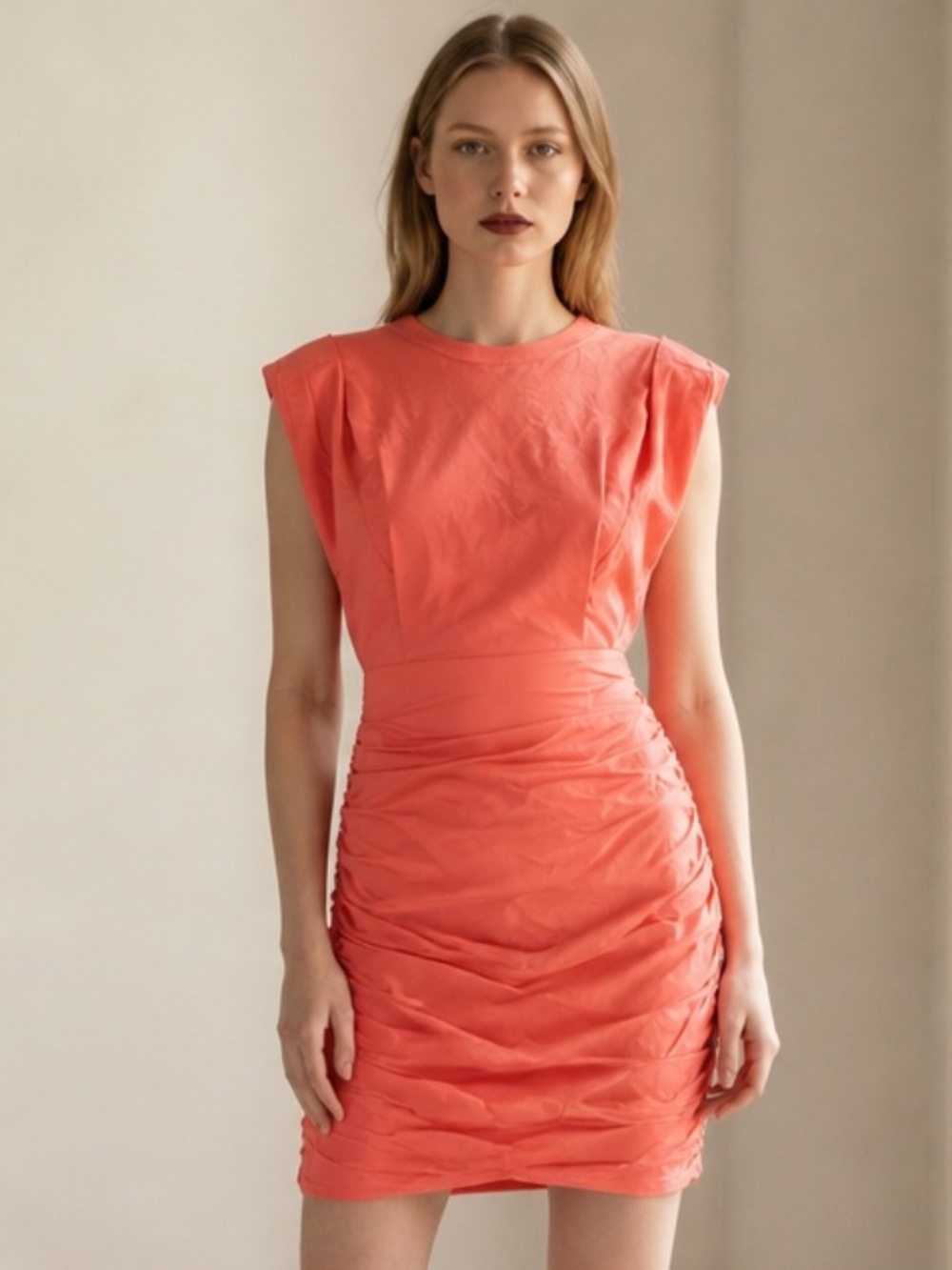 Endless Rose Open Back Ruched Coral Cocktail Party Dress | XS